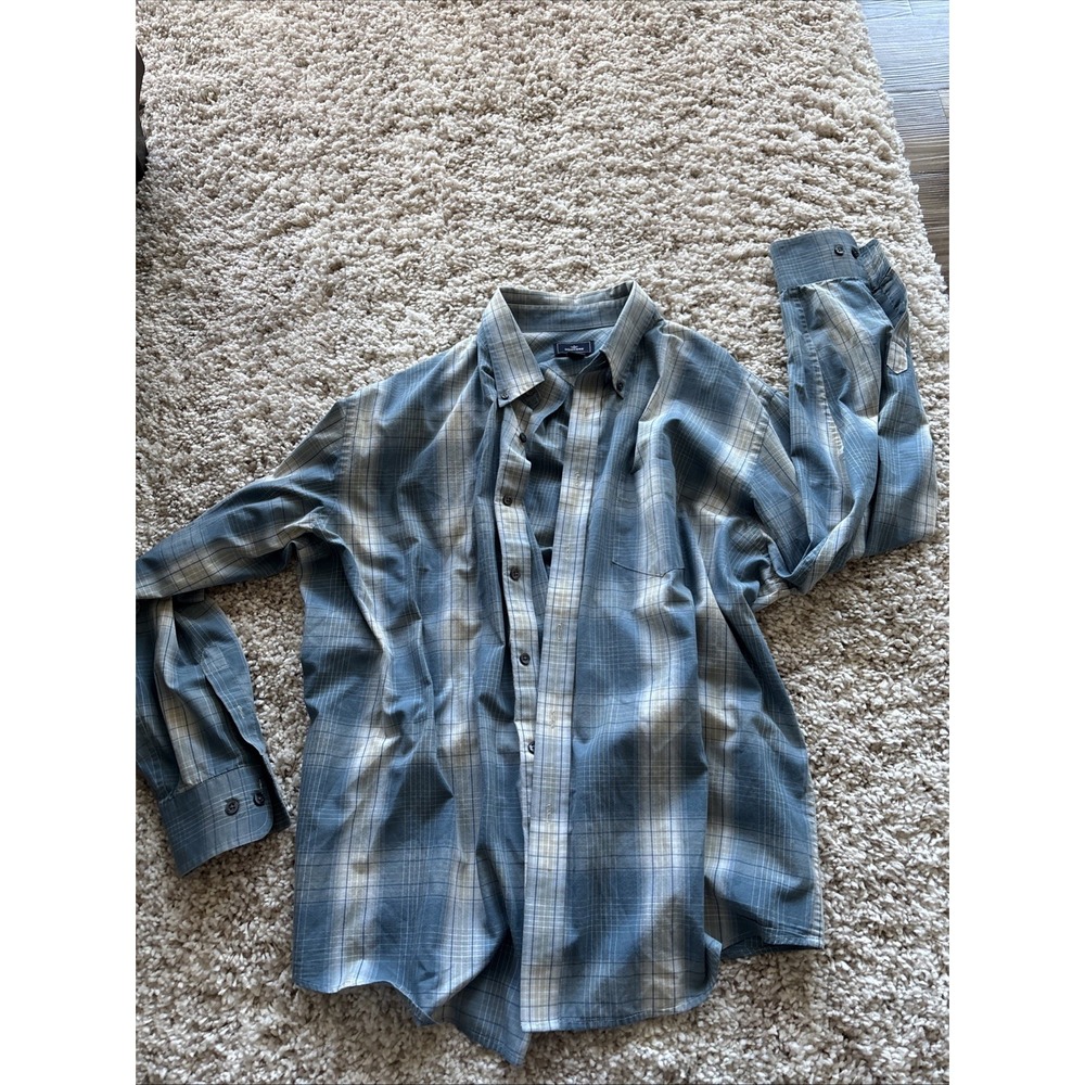 Mens Dockers Long Sleeve Button Up Blue Plaid Shirt Size XL
